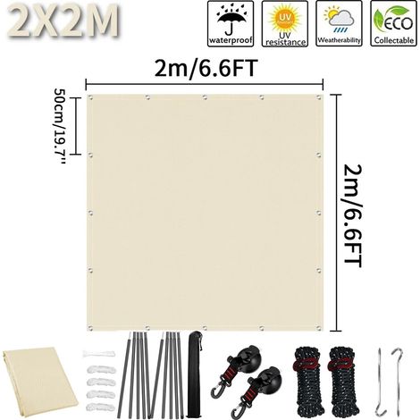 (2x2m beige, accessoires d'installation inclus) Toit de camping-car, résistant aux UV et imperméable. (1/5)