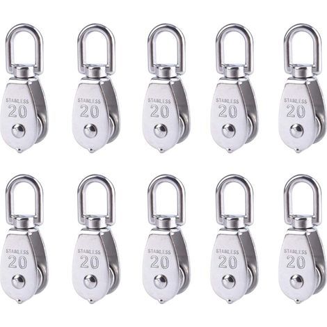 10 poulies de levage en acier inoxydable pour câble métallique, poulie à crochet pivotant simple M20, poulie de suspension pour câble de remorquage.