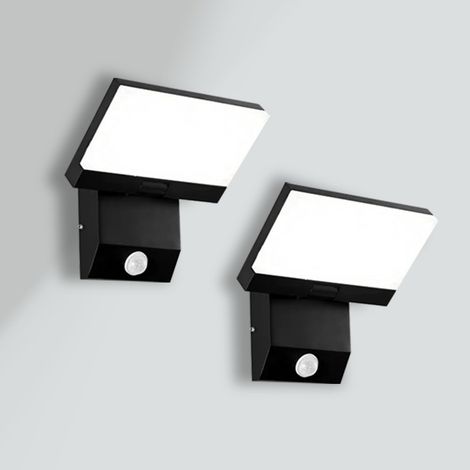 Set of 2 Outdoor Wall Lights with Motion Sensors — 180° Adjustable Wall Lights (Up/Down Lighting), IP65 Waterproof, 6000K, Black (1/5)
