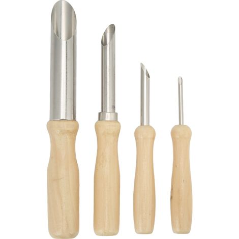 4PCS Emporte-pièces Ronds en Acier Inoxydable pour Argile, Manche en Bois Ergonomique pour Sculpture et Poterie (1/5)