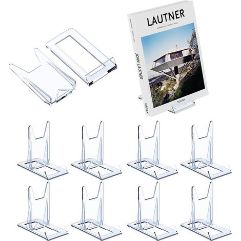 Présentoir en acrylique (lot de 8) - Support transparent ajustable - Chevalet de collection - Présentoir à livres - Pour exposer des bandes dessinées et des magazines - Transparent