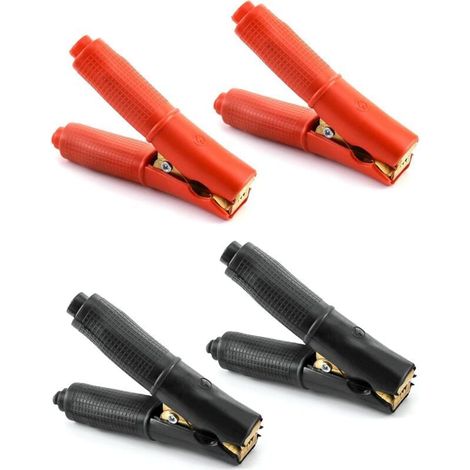 4 Pcs 100A Pinces Crocodile en Cuivre Pur, Pince de Démarrage pour Chargeur Batterie Démarreur Rapide pour Voiture Camion Car Auto (2Pcs Noir 2Pcs Rouge) (1/4)