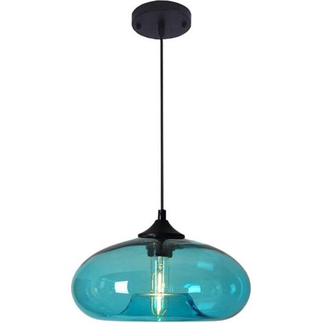 Ineasicer Vintage Industrial Round Colored Glass Pendant Light, Retro Loft Bar Ceiling Hanging Lamp E27, Chandelier for Kitchen Dining Room Bedroom (Turquoise) [Energy Class A+] (1/4)
