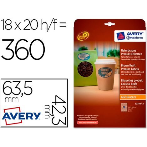 Etiqueta adhesiva avery kraft efecto carton ovalada removible para impresora laser inyeccion tinta