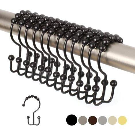 Lot de 12 Crochets Doubles pour Rideau de Douche (Finition décorative Noire Mate) en Acier Inoxydable résistant à la Rouille de qualité supérieure (1/5)