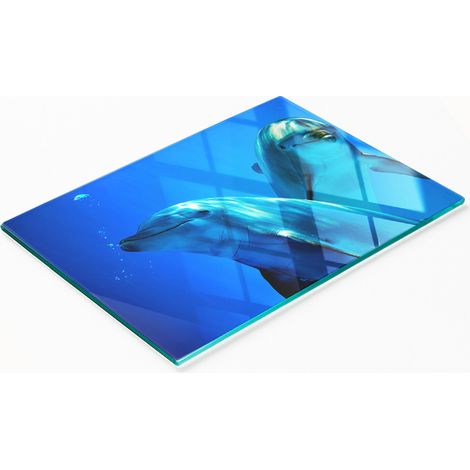 Planche décorative multifonctionnelle pour cuisine en verre trempé, motif deux dauphins, 80 x 52 cm (1/5)