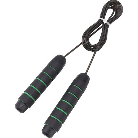 Corde à sauter lestée brûle-calories, poignée en mousse anti-nœuds, corde d'entraînement fitness 406 g, noir et vert (1/5)