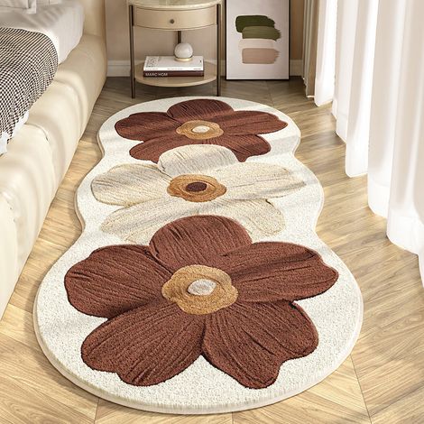 Tapis moelleux imitation cachemire motif fleur 50x120 cm – tapis décoratif style luxe, doux et élégant, antidérapant, adapté salon, chambre, dressing et couloir