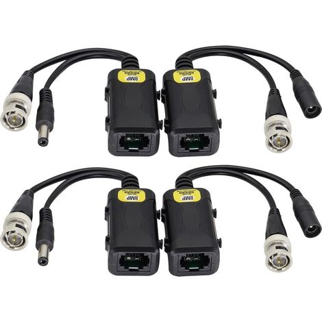 Balun vidéo passif RJ45 femelle vers BNC mâle DC Power Jack récepteur réseau, surveillance Full HD RJ45 vers BNC, compatible avec tous les équipements vidéo (16,5 cm/2 paires) (1/5)