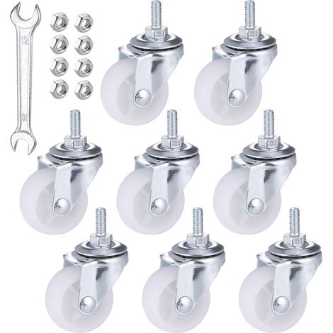 8PCS Roulettes Pivotantes avec Ecrou et Clé, PU Roulette Charge Lourde Caoutchouc pour Bricolage, Roulettes pour Meuble avec Tête Pivotante à Double Roulements à Billes (Hauteur 50mm) (1/5)