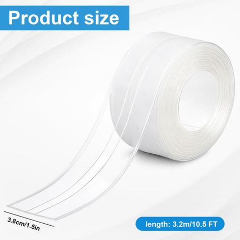 Plinthe Souple Autoadhésive - Bande Étanche PVC 3,2 M x 3,8 Cm - Pour Joint Cuisine Salle De Bain Plafond - 4 Pièces (1/5)