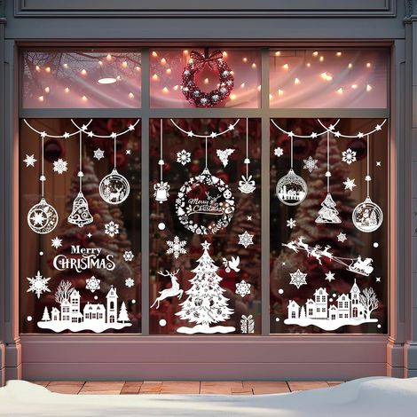 Stickers Noel Fenetre Reutilisable, Autocollant Noel Fenetre Electrostatique, Blanc Statique Flocon de Neige Sticker Fenêtre Noël pour Vitrine Deco (1/4)