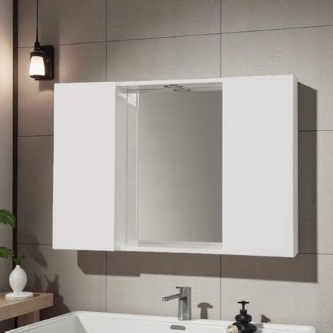 Specchiera bagno 91 cm Bianco Lucido a 2 ante lisce con luce LED (1/2)