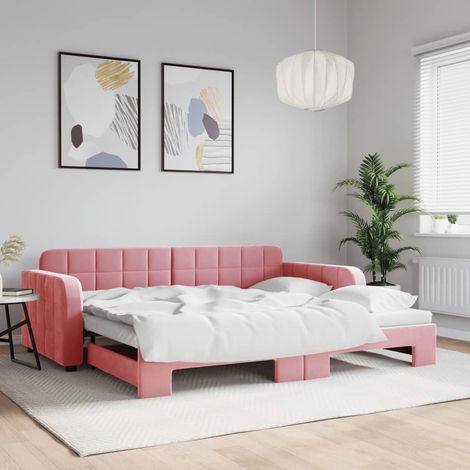 Sofá cama nido terciopelo rosa 90x200 cm (1/5)