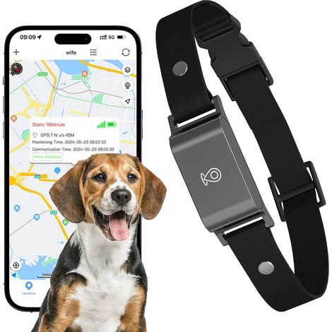 Dispositivo di localizzazione per animali domestici, tracciamento GPS in tempo reale, collare regolabile, nero (1/2)