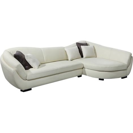 Vente-Unique – Canapé d'angle cuir de buffle 5 places – Ivoire – Angle droit – Structure bois – Confort équilibré – Garnissage mousse polyuréthane (1/5)
