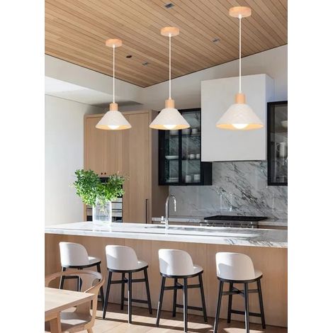 Lot de 3 Lustre Moderne Salon Lampe Suspension Vintage Abat-jour en Céramique Design Chapeau Style Nordique pour Café Chambre (1/5)