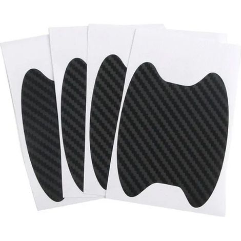 (Lot de 4 autocollants noirs) 4 autocollants de portière de voiture en fibre de carbone résistants aux rayures, film de protection pour poignées de voiture, accessoires de style extérieur (1/4)