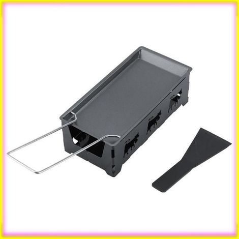 Fondoir à fromage à raclette portable Plaque de cuisson antiadhésive en acier au carbone avec poignée pliable pour outil de (1/4)