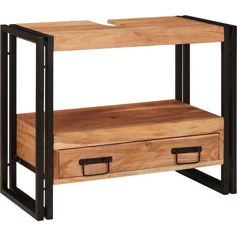 Meuble sous-vasque de salle de bain Bois d'acacia massif et fer CFW402956 (1/5)