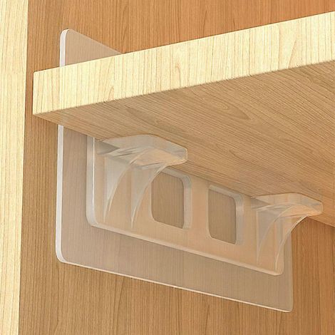 Support d'étagère, clips de fixation, chevilles auto-adhésives pour étagère de placard ou d'armoire, sans perçage, support de séparation laminé pour étagère de rangement (1/4)