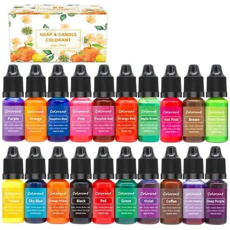 Colorant Liquide Pour Bougie - 20 Couleurs - Pour Aromathérapie Savon Résine - Lot De 20 Flacons (1/4)