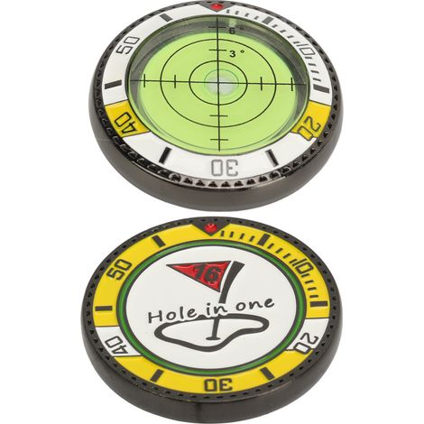 Lecteur de golf vert double face, marqueur de balle avec niveau à bulle, accessoire portable précis pour les sports de plein air, jaune et blanc. (1/5)