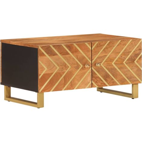 Table basse marron et noir 80x50x40 bois de massif manguier (1/5)