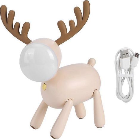 Bonita lámpara de mesa LED con forma de ciervo, carga USB, ideal para leer o decorar la habitación de los niños. Color mousse.