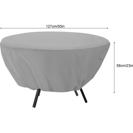Housse pour Table Rond Extérieure Imperméable Garden Patio Covers(Gray) - Matière Haute Qualité, Windproof, Nylon Cord Bottom, Diamètre 127cm (1/5)