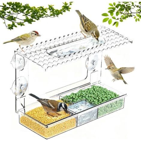 Mangeoire pour Oiseaux Sauvages, mangeoire pour Oiseaux, Rebord de fenêtre avec ventouses, fenêtre Transparente (1/5)