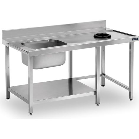 Table de Prélavage Inox avec Trou de Vide-Déchets, Bac à Gauche et Étagère - Distform