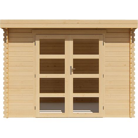 Vente-Unique – Abri de jardin bois 9,86 m² avec toit plat – Épaisseur 28 mm – Porte double – Fabriqué en Europe – Éco-responsable (1/5)