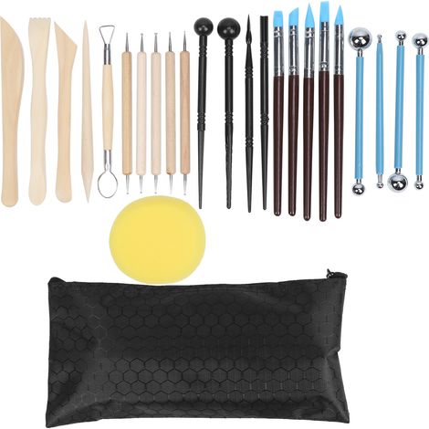 25Pcs Pottery Tools Clay Sculpting Dotting Pens Fondant Ball Stick Carving Knife Set (1/5)