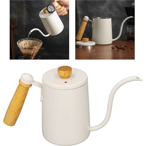 Bouilloire à café filtre de 600 ml avec bec étroit et poignée en col de cygne, blanche (1/5)