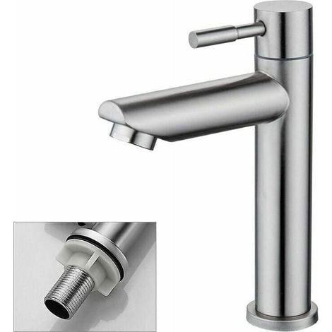 Robinet Salle Bain Eau Froide Uniquement Robinet Lavabo Surface Chromé en Cuivre Durable Robinetterie Lave Mains Cartouche Mousseur Démontable Pratique pour Nettoyer ou Remplacer, (1/4)