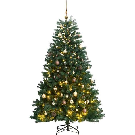 Árbol de Navidad artificial con bisagras 300 LED y bolas 210 cm vidaXL