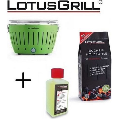Barbecue Verde con Batterie e Cavo di Alimentazione USB + 1Kg di Carbonella di Faggio + Gel Combustibile Inodore per Barbecue 200ml -Lotus Grill (1/4)