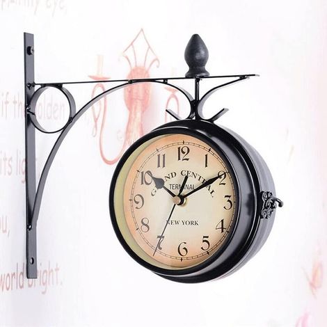 Horloge murale double face noire, décoration pour jardin extérieur, diamètre 25 cm (couleur : noire) (1/5)