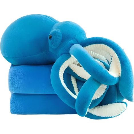 Peluche polpo 3 in 1 con coperta e cuscino - Peluche blu 35 cm + coperta 160x100 cm (1/3)