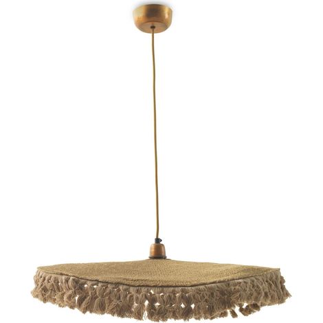 Suspension en fibres naturelles tressées avec franges élégantes - Naturel fibres tressées marron or vieilli