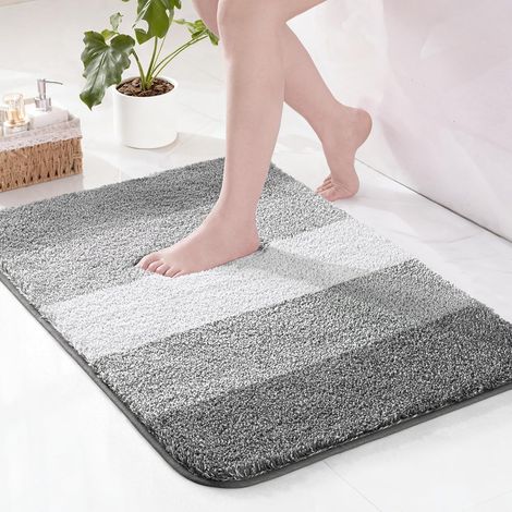 1 Tapis de bain, microfibre, antidérapant, absorbant, séchage rapide, salle de bain, 40x60 cm, gris (1/5)