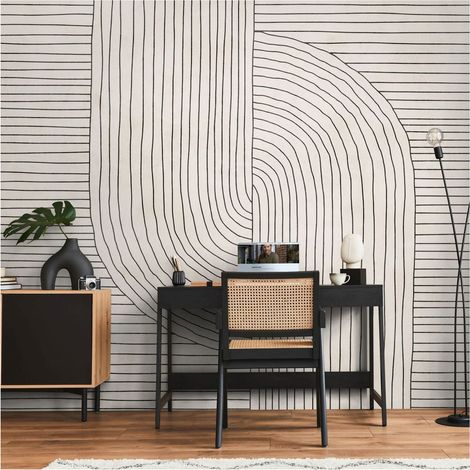 Sfondo fotografico Profhome 398941 Carta da parati TNT goffrata a caldo liscia a righe opaca crema beige nero 3,71 m x 2,8 m (1/4)