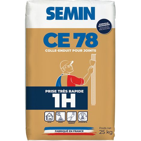Enduit pour Joints de Plaques de Plâtre Semin - CE 78 - Temps de Prise 1 Heure - Sac de 25 kg (1/5)