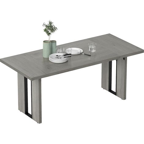 Table de salle à manger de style industriel pour 8 personnes maximum, en bois et acier, 180 x 80 x 75 cm, grise (1/4)