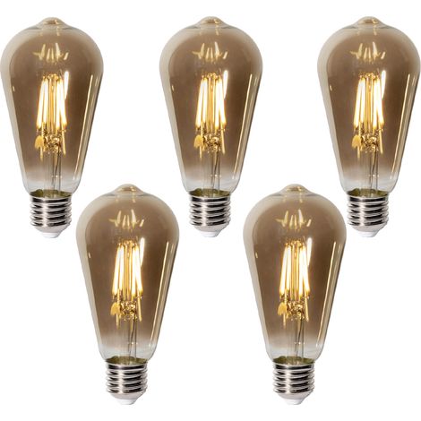 LUEDD Lot de 5 Ampoule LED E27 à intensité variable ST64 Verre fumé 5W 450 lm 2700K