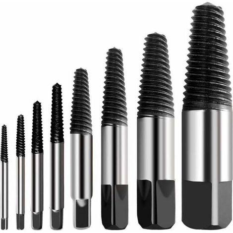 Extractor de tornillos rotos, kit de extracción de tornillos multiastilla, dureza de acero inoxidable, XU, fácil de extraer, apto para tornillos dañados (8 piezas) - KZQ (1/4)