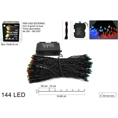 Luci da 144 Led Multicolor a Batteria con Timer DUESSE CHRISTMAS