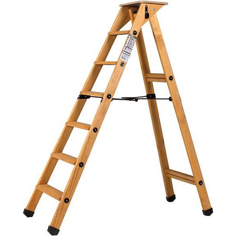 Holzstehleiter mit Ablage 6 Stufen - Maximale Arbeitshöhe 2.54m - 683206
