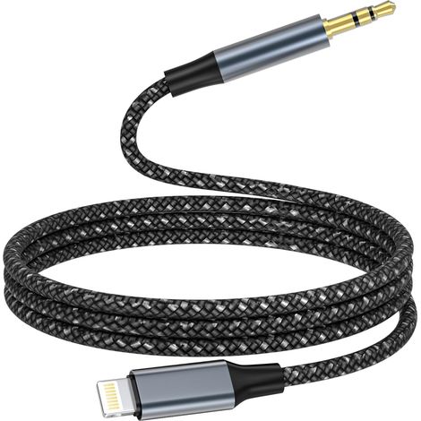 Câble Lightning Jack 3.5mm Mâle 1M, Cable Auxiliaire Voiture Hifi Stéréo Cable Jack Lightning vers 3,5mm Mâle Adaptateur Casque Compatible avec 14 Pro Max 13 12 Mini 11 SE XR Max X,iPad (1/5)